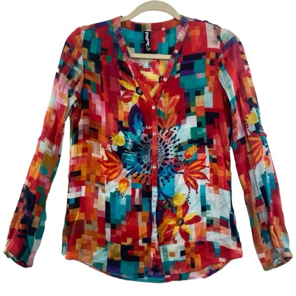 Desigual Tops - Desigual Women's Begona multicolor Woven Long Sleeve Shirt